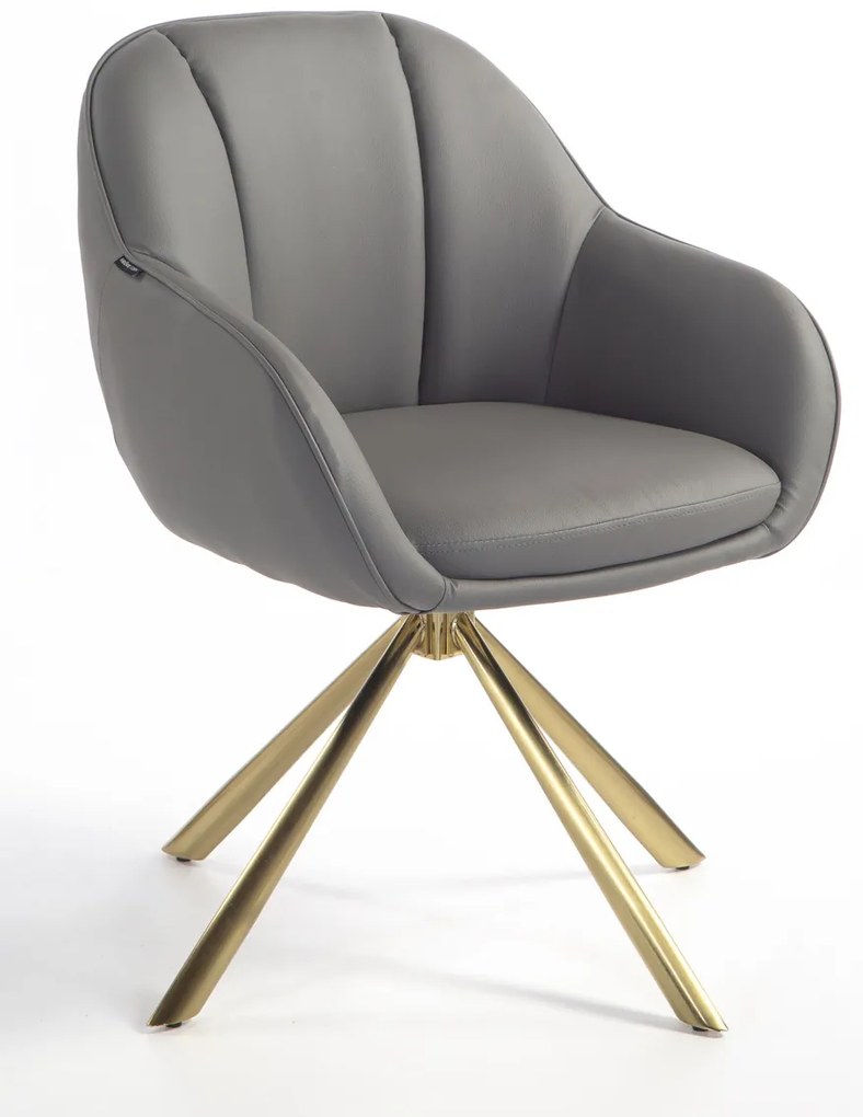 HR2055 BAZĂ STEA Scaun Gri din Piele Ecologica cu Bază Aurie
