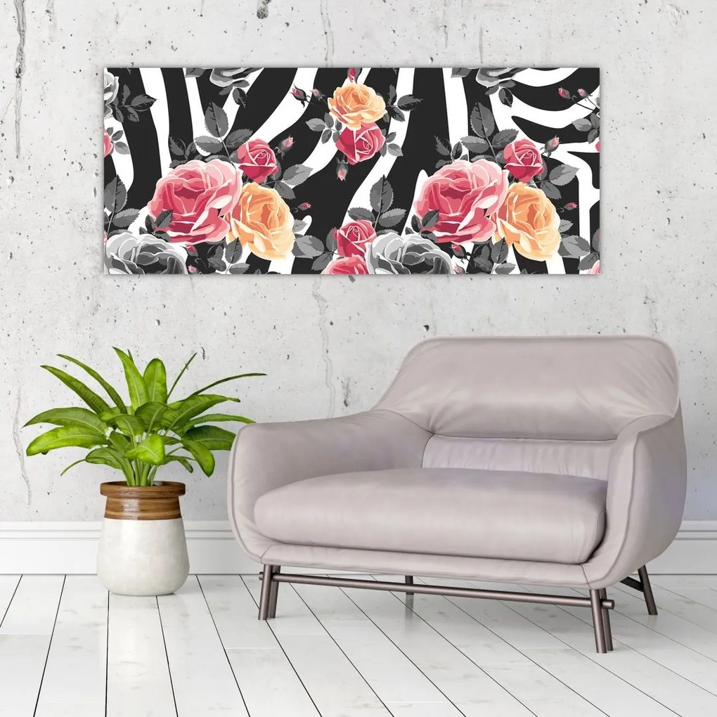 Tablou cu trandafiri înfloriți (120x50 cm)