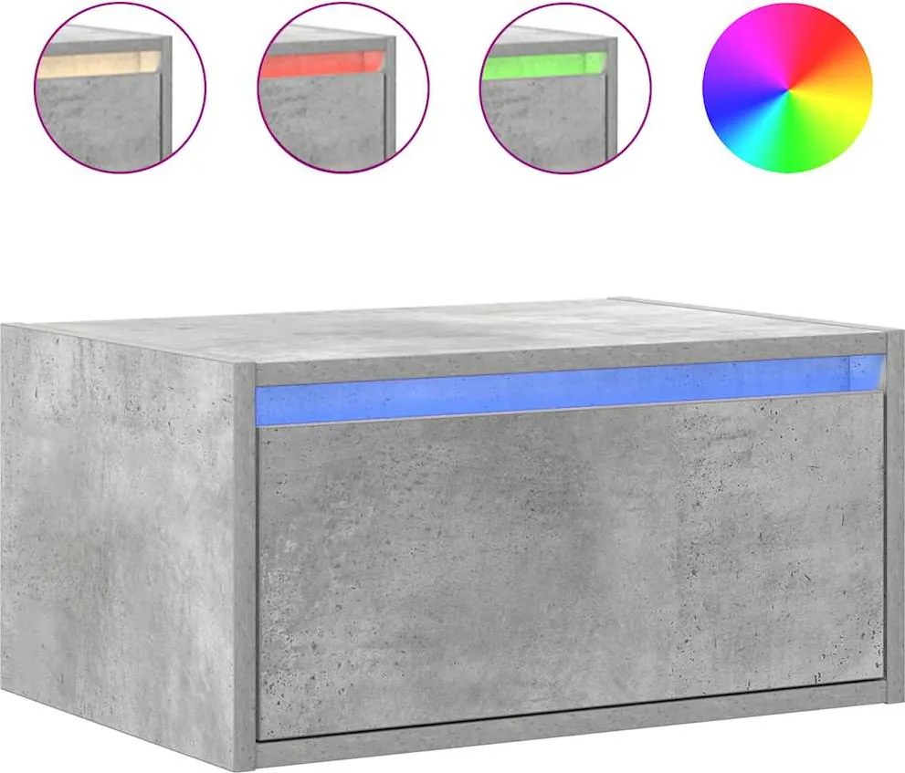 vidaXL Noptieră montată pe perete cu lumini LED, gri beton