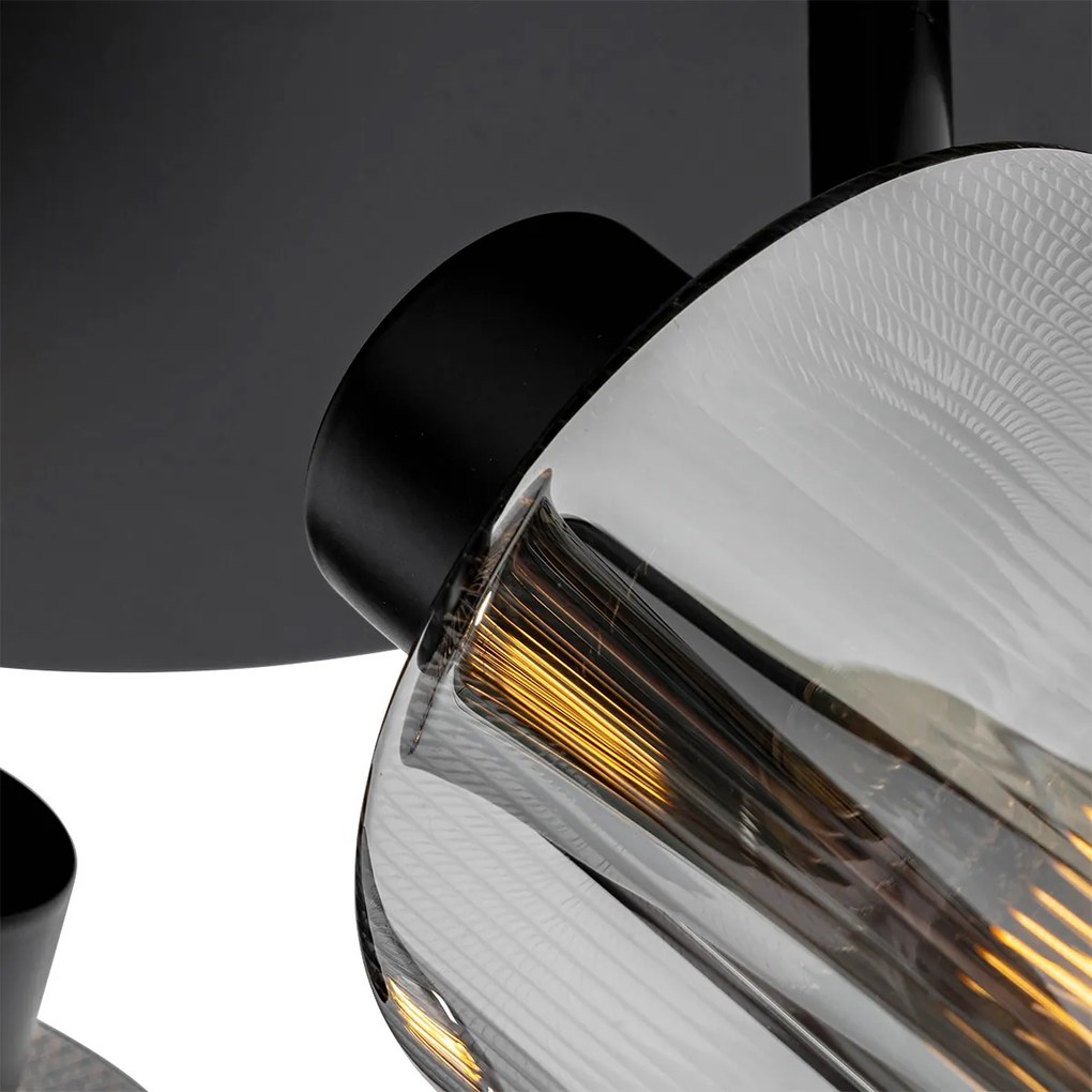 Spot luminos inteligent de tavan negru cu sticlă fumurie rotund reglabil incl. 3 Wifi A60 - Laura