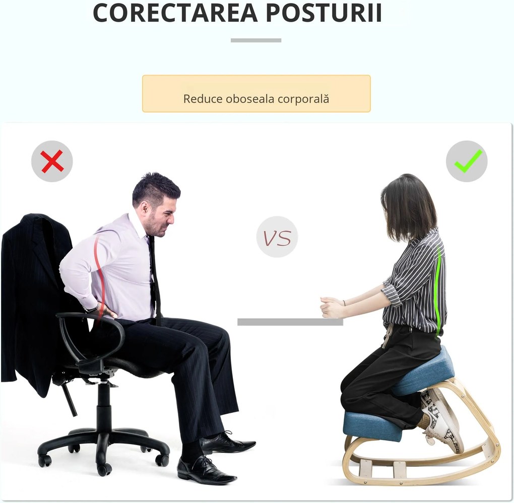 Vinsetto Scaun Ergonomic cu Suport pentru Genunchi din Lemn de Mesteacăn, 51x69x58 cm, Albastru | Aosom Romania
