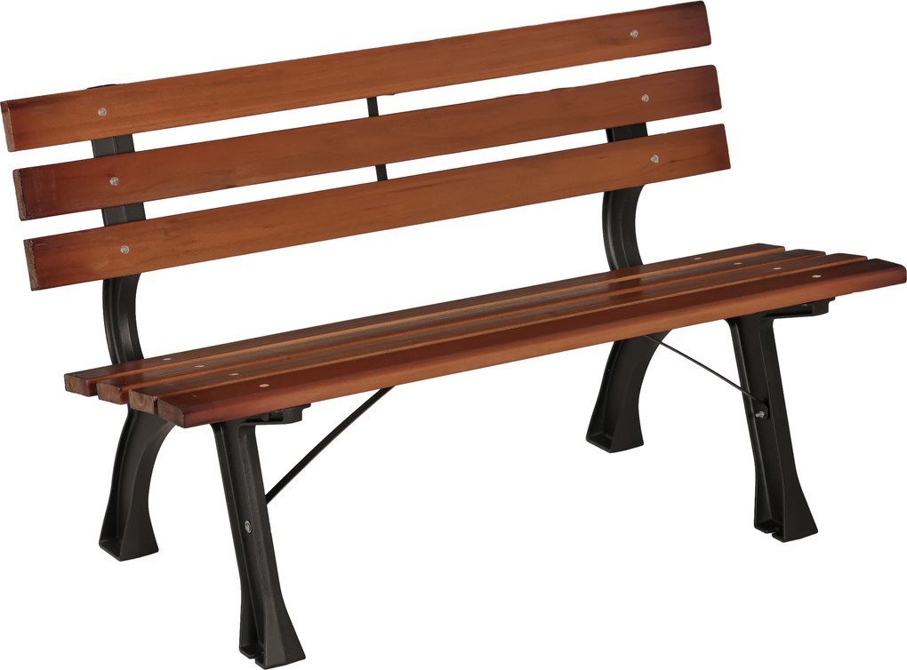 Outsunny Bancă cu 2 locuri, pentru grădină și terasă, fontă de aluminiu + lemn natural, 120 x 57 x 70 cm, Maro | Aosom Romania