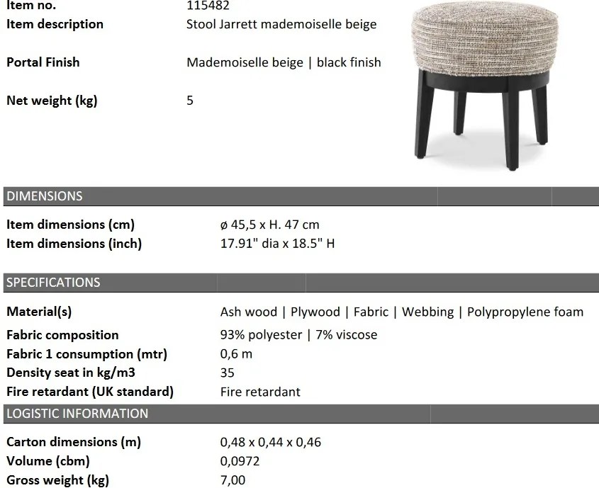 Taburete elegant design LUX Jarrett, Mademoiselle beige