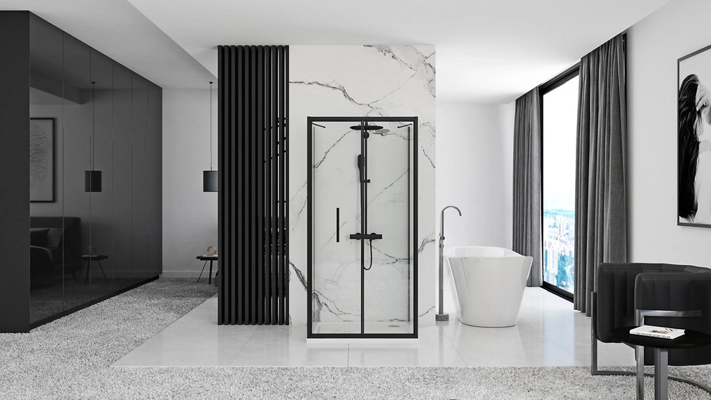 Cabina de dus de perete Rapid Fold Negru 90x100cm, Rea