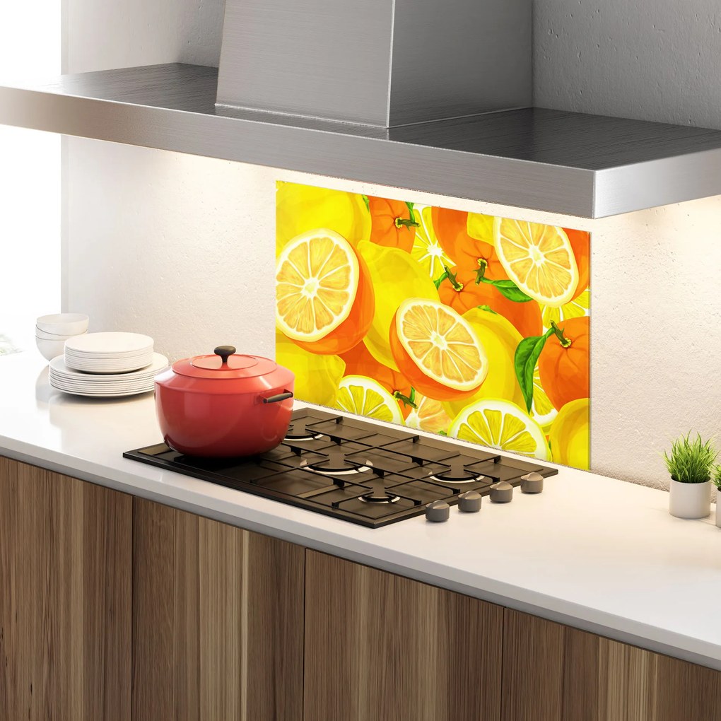 Panou Sticla Bucatarie, 80x120cm, Protectie aragaz, Antistropi, Termorezistent, Alimente, Fructe, Juicy Orange