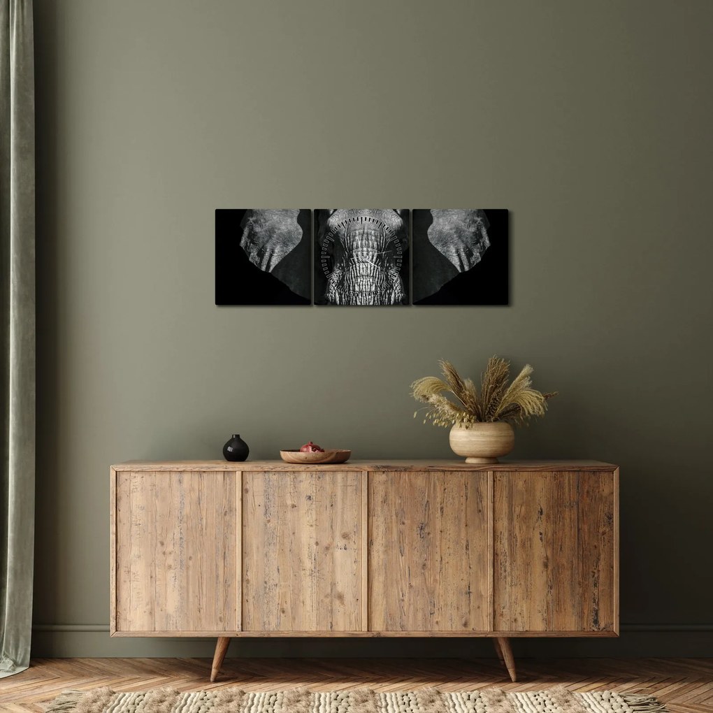 Tablou - Elefant pe fundal negru (cu ceas) (90x30 cm)