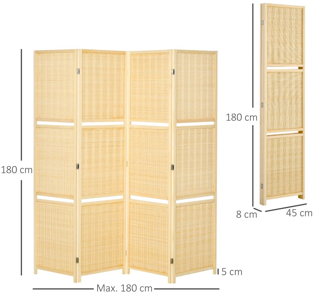 HOMCOM Separator de cameră din bambus, cu 2 rafturi, pliabil, picioare, natur | Aosom Romania