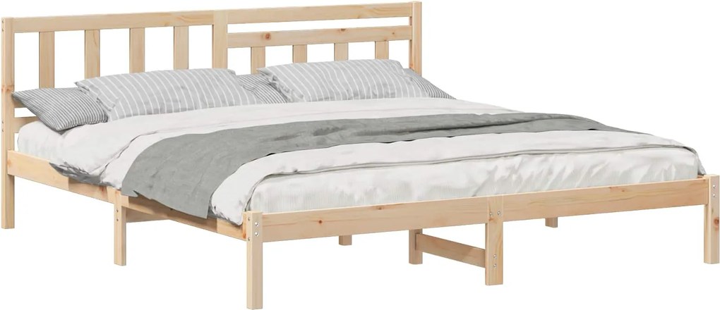 vidaXL Cadru de pat cu headboard Maro 200 x 200 cm Lemn de pin masiv