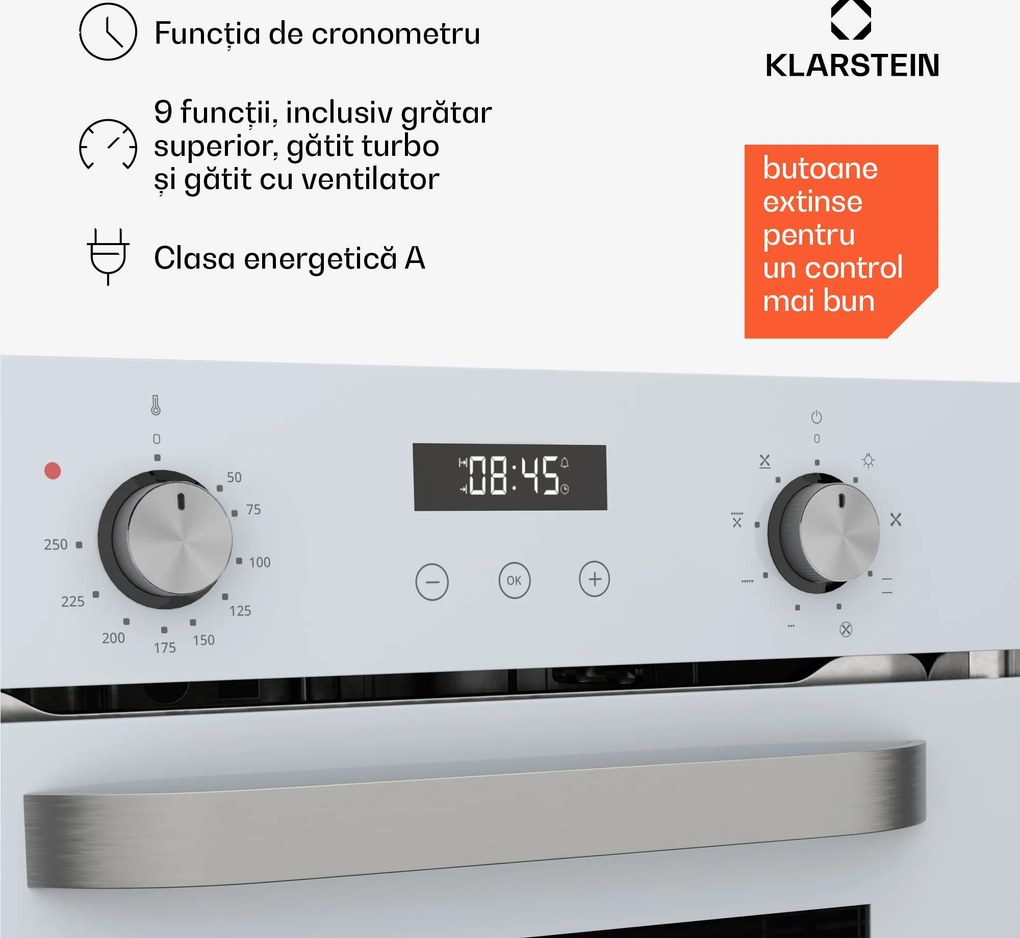 Klarstein Cuptor SmartSlim, Design subțire, 8 funcții, volum 49 l, curățare ușoară, EEK A