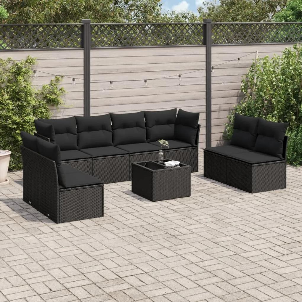 3249294 vidaXL Set mobilier de grădină cu perne, 9 piese, negru, poliratan
