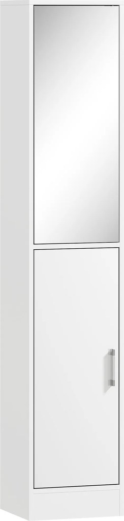 kleankin Dulăpior Coloană de Baie din Lemn cu 5 Rafturi și Ușă cu Oglindă, 32x28x162 cm, Alb | Aosom Romania