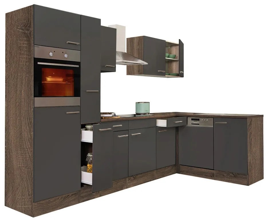 Mobilă de bucătărie de colț Yorki 310, corp din stejar Yorki, cu față antracit satinat