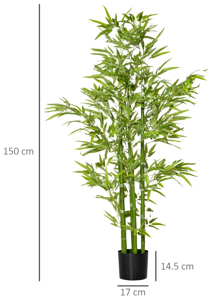 HOMCOM Planta Artificiala de Bambus 150 cm cu Ghveci Inclus, Planta Artificiala cu Aspect Realist pentru Interior si Exterior | Aosom Romania