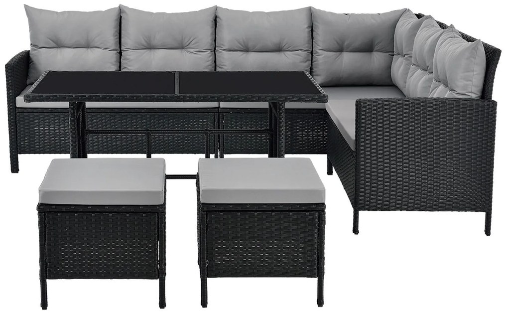 Juskys Set ratan de gradina Manacor - perne negre, gri