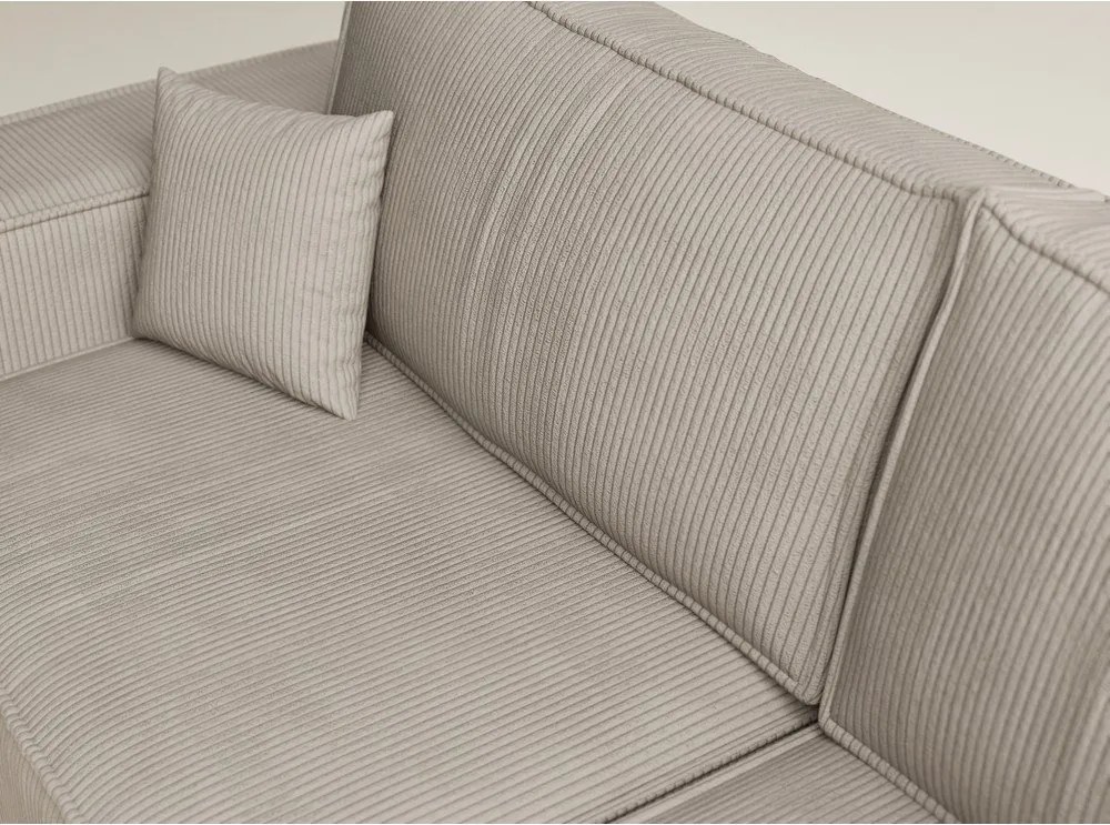 Colțar bej extensibil/cu spațiu de depozitare cu tapițerie din catifea reiată (cu colț pe partea dreaptă/în formă de ”L”) Tonga – Maison de Rêve