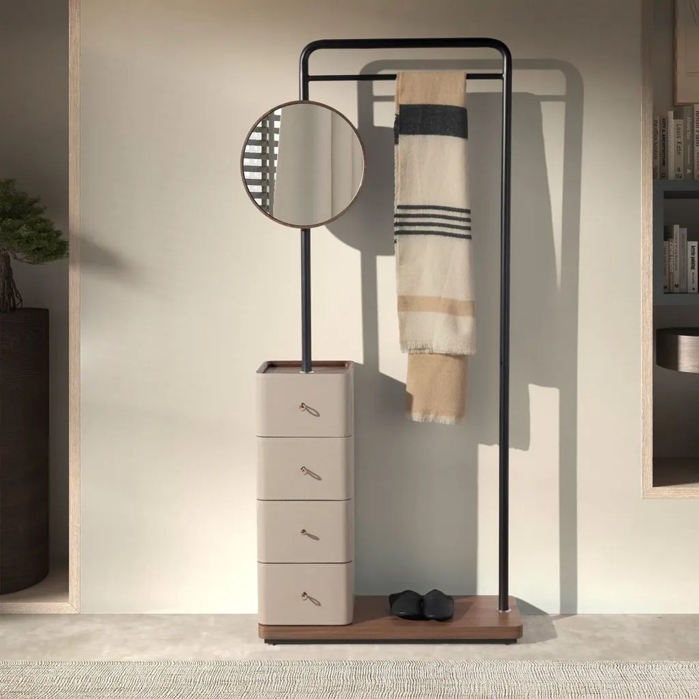 Suport pentru haine cu oglinda si sertare Coat Rack