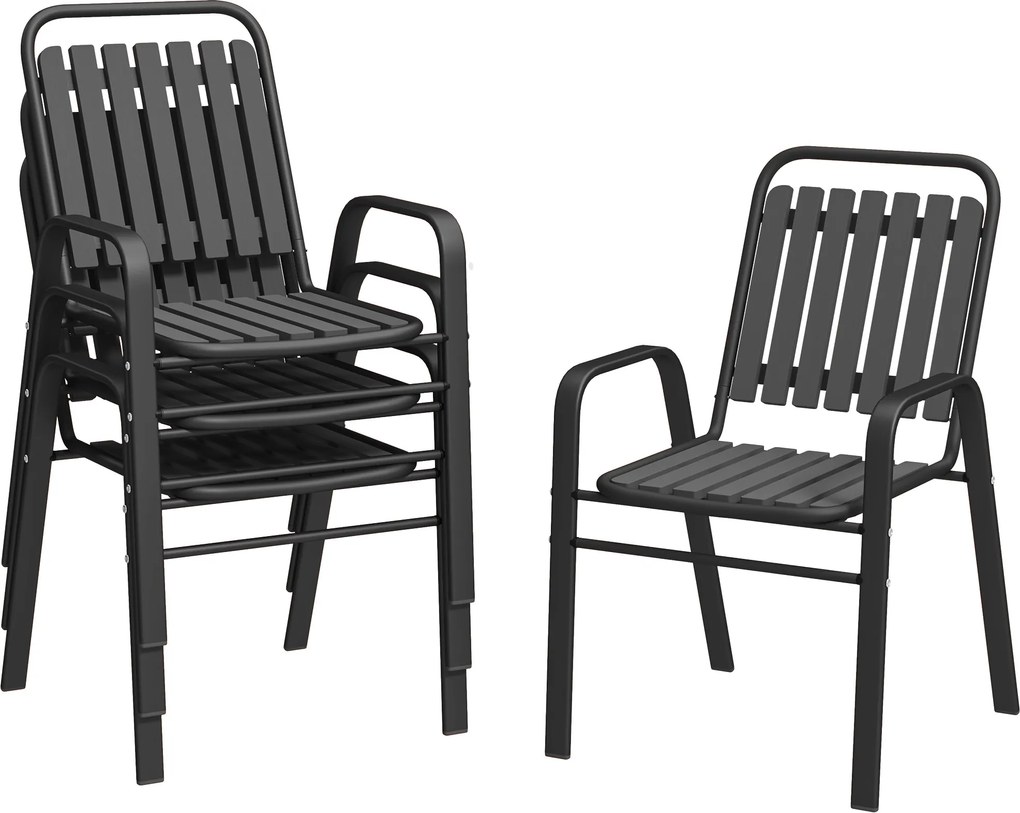 Outsunny Set 4 Scaune de Grădină Stivuibile Scaune de Exterior 56x66x91 cm Negru | Aosom Romania