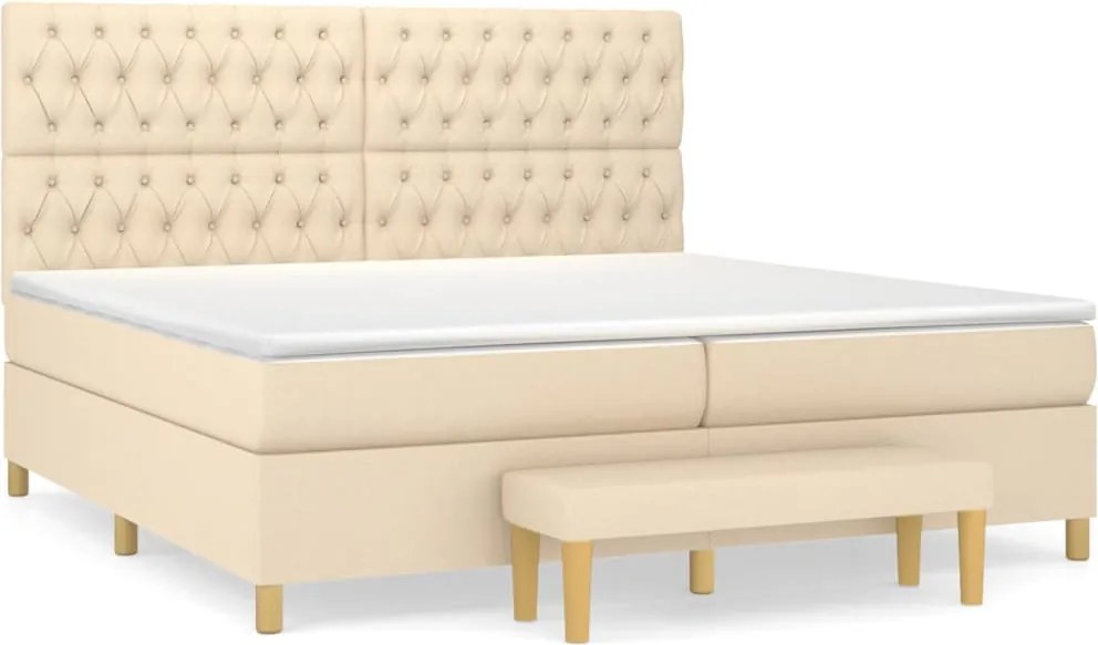 vidaXL Pat box spring cu saltea, crem, 200x200 cm, textil