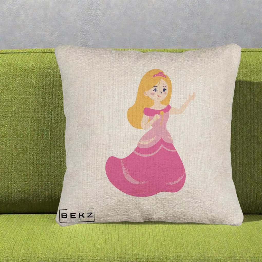 Perna Personalizata Printesa Roz cu Microfon, 40x40 cm, Bej Canapea, Husa Detasabila, Perna Inclusa, BEKZ®
