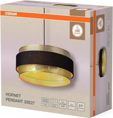 Osram - Lustră suspendată pe cablu DECOR HORNET, 3x E27, 10W, 230V, Ø 50 cm, negru/auriu