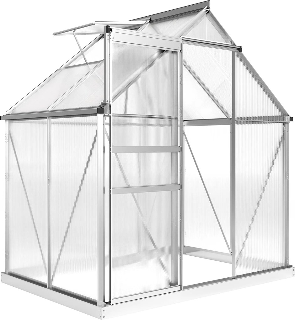 Outsunny Seră din Policarbonat și Aluminiu cu Ușă Glisantă și Fereastră Reglabilă, 192.5x131x200 cm, Argintiu | Aosom Romania