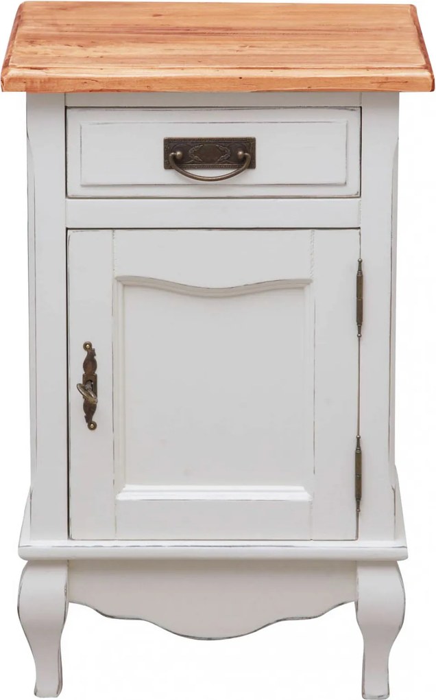 Noptiera, L46 36 H70 cm, alb antichizat natur, lemn masiv