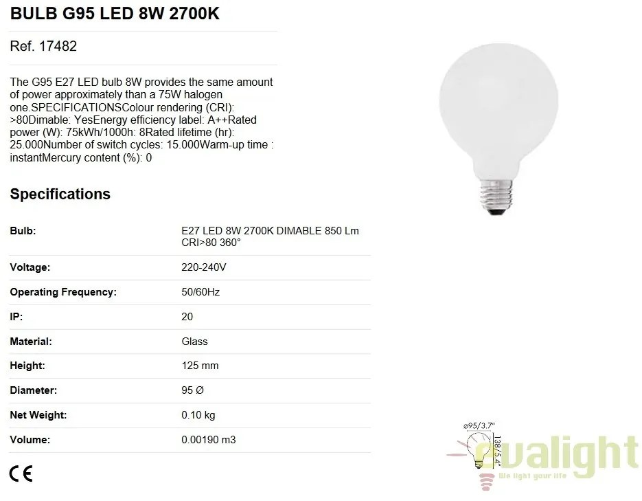 Bec LED E27 DIMABIL G95 LED 8W 2700K 17482