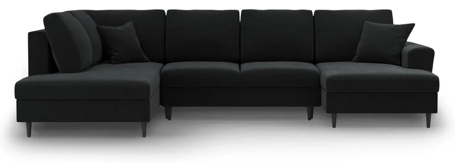 Colțar negru extensibil, cu spațiu de depozitare cu tapițerie din catifea (cu colț pe partea stângă-în formă de "U") Kyoto – Cosmopolitan Design