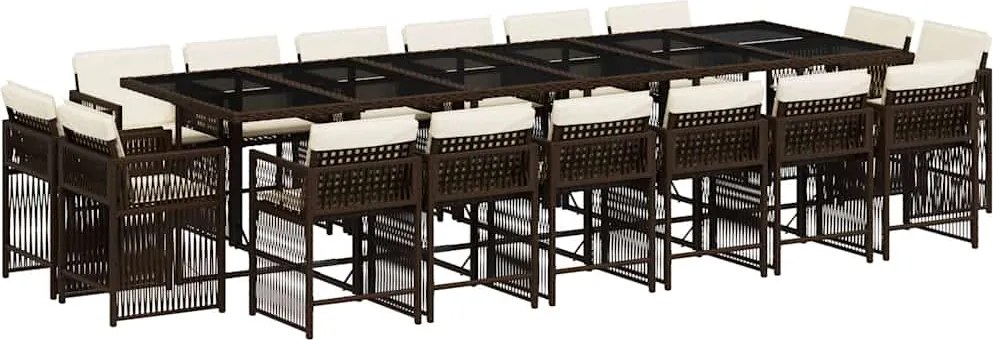 vidaXL Set mobilier de grădină cu perne, 17 piese, maro, poliratan