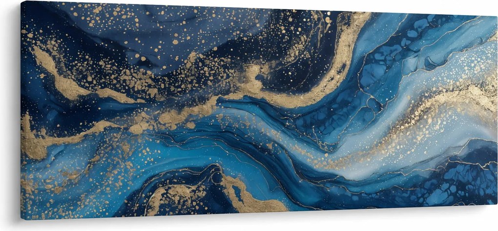 Tablou - Marmură abstractă albastru-aurie (120x50 cm)