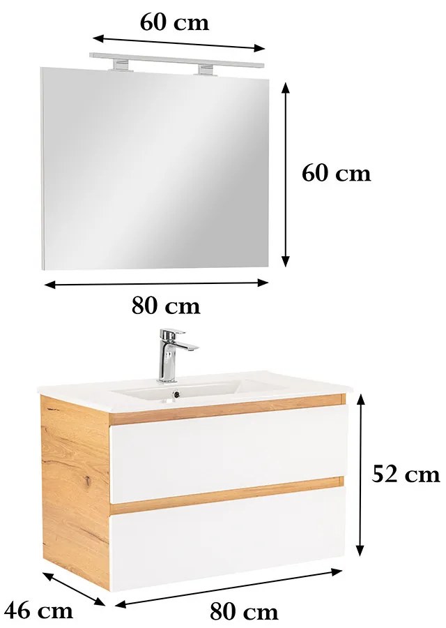 Mobilier complet de baie Vario Forte 80 stejar-alb