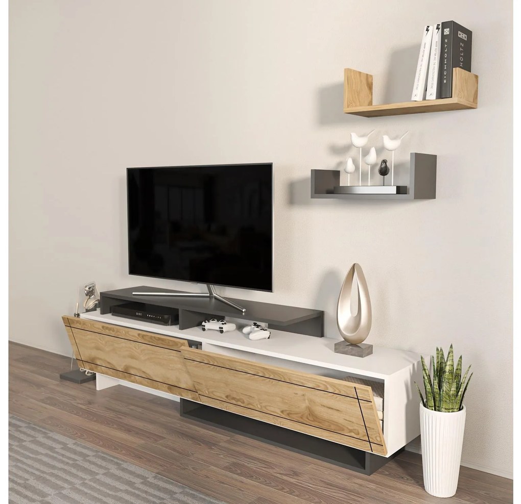 Mobilier living Tammeko (alb + Stejar + antracit). 1107320