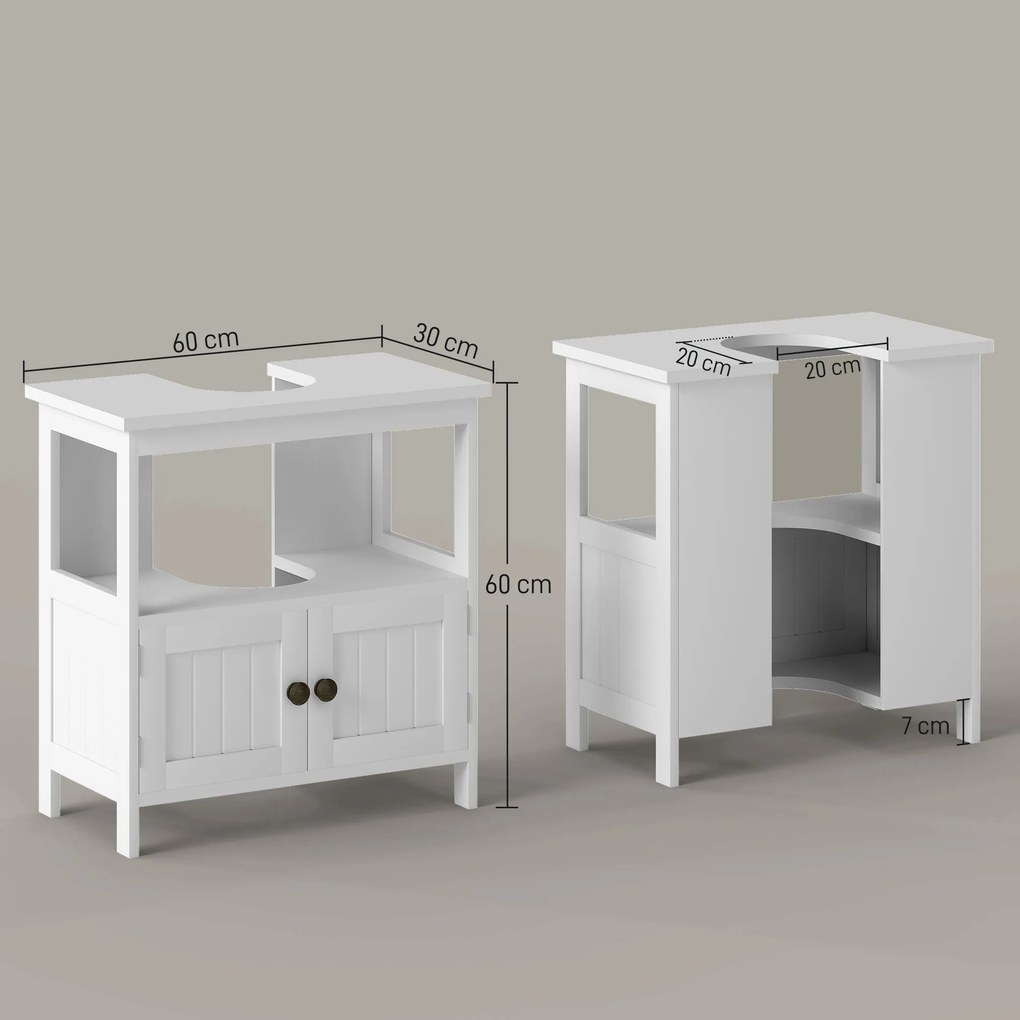 kleankin Dulap Sub Chiuvetă cu Raft și 2 Uși 60x30x60 cm Alb | Aosom Romania