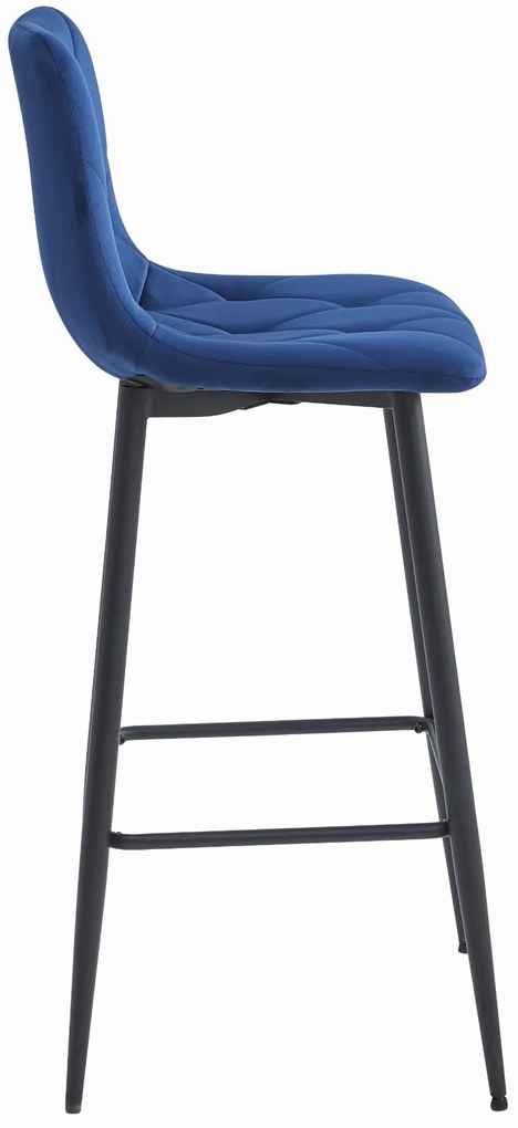 Scaun de bar albastru inchis NADO VELVET cu picioare negre