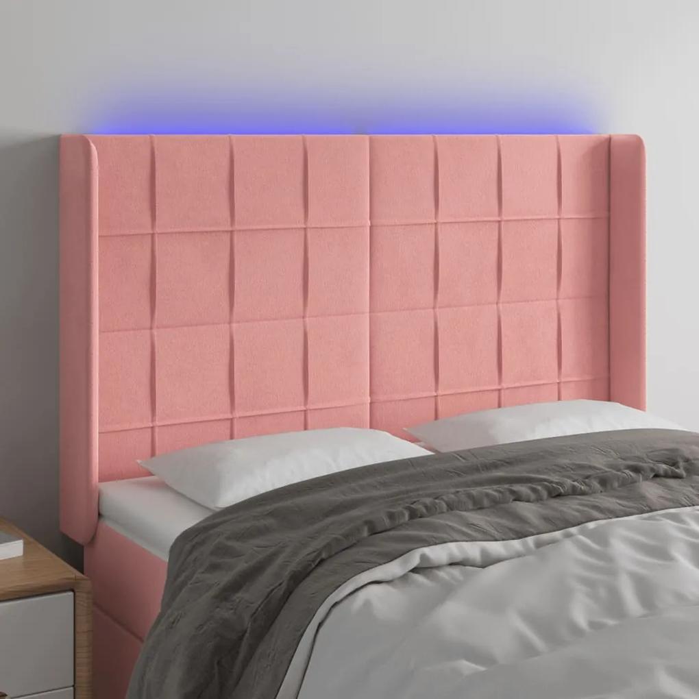 3124101 vidaXL Tăblie de pat cu LED, roz, 147x16x118/128 cm, catifea