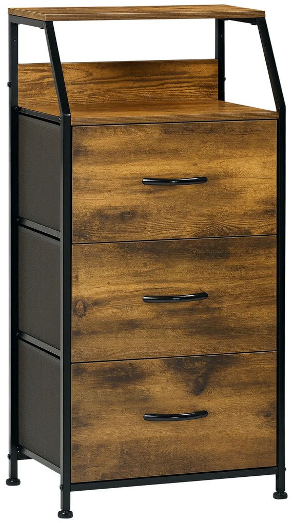 HOMCOM Comodă cu 3 sertare din material textil detasabile si 2 rafturi, 44 x 29 x 92 cm, lemn si metal | Aosom Romania
