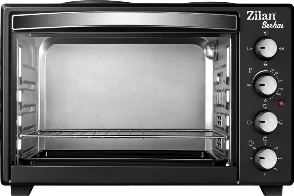 Cuptor electric cu plita Zilan ZLN2935, Negru capacitate mare 45 Litri, 1600W, Timer, Gratar, Tava inclusa,