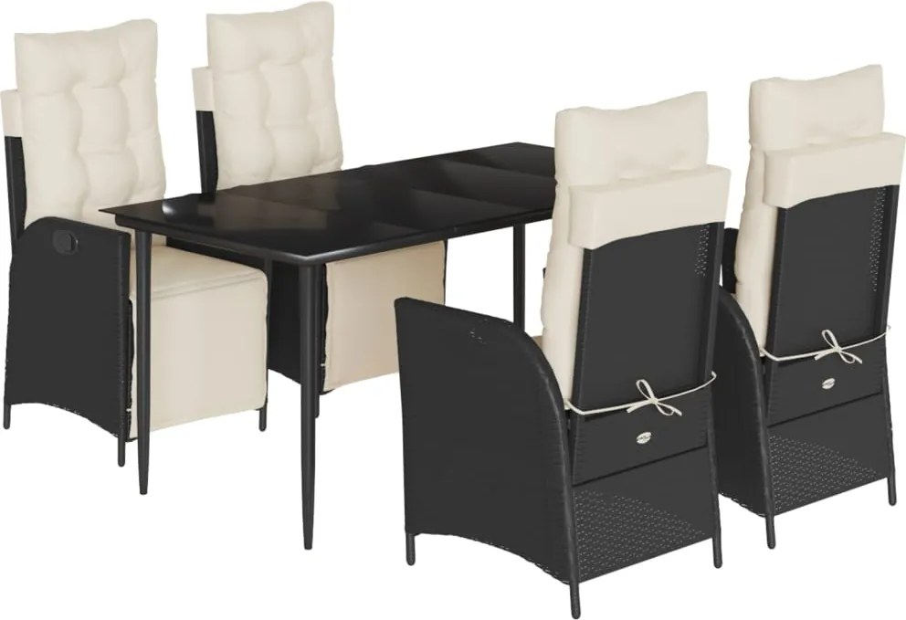 vidaXL Set mobilier de grădină cu perne, 5 piese, negru, poliratan