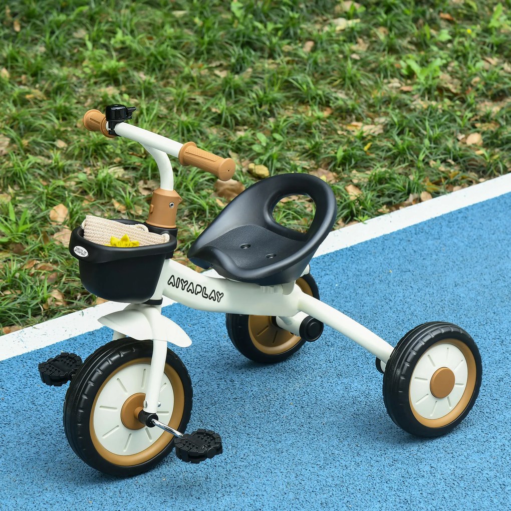 Tricicleta pentru Copii de 2-5 ani, Tricicleta pentru Copii cu Scaun Reglabil, Cos, Clopotel, Alb 70,5x50x58cm AIYAPLAY | Aosom RO