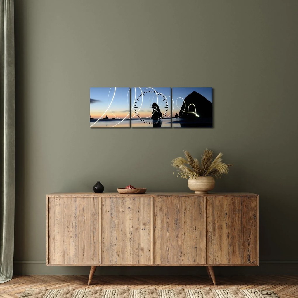 Tabloul - plaja în apus de soare (cu ceas) (90x30 cm)