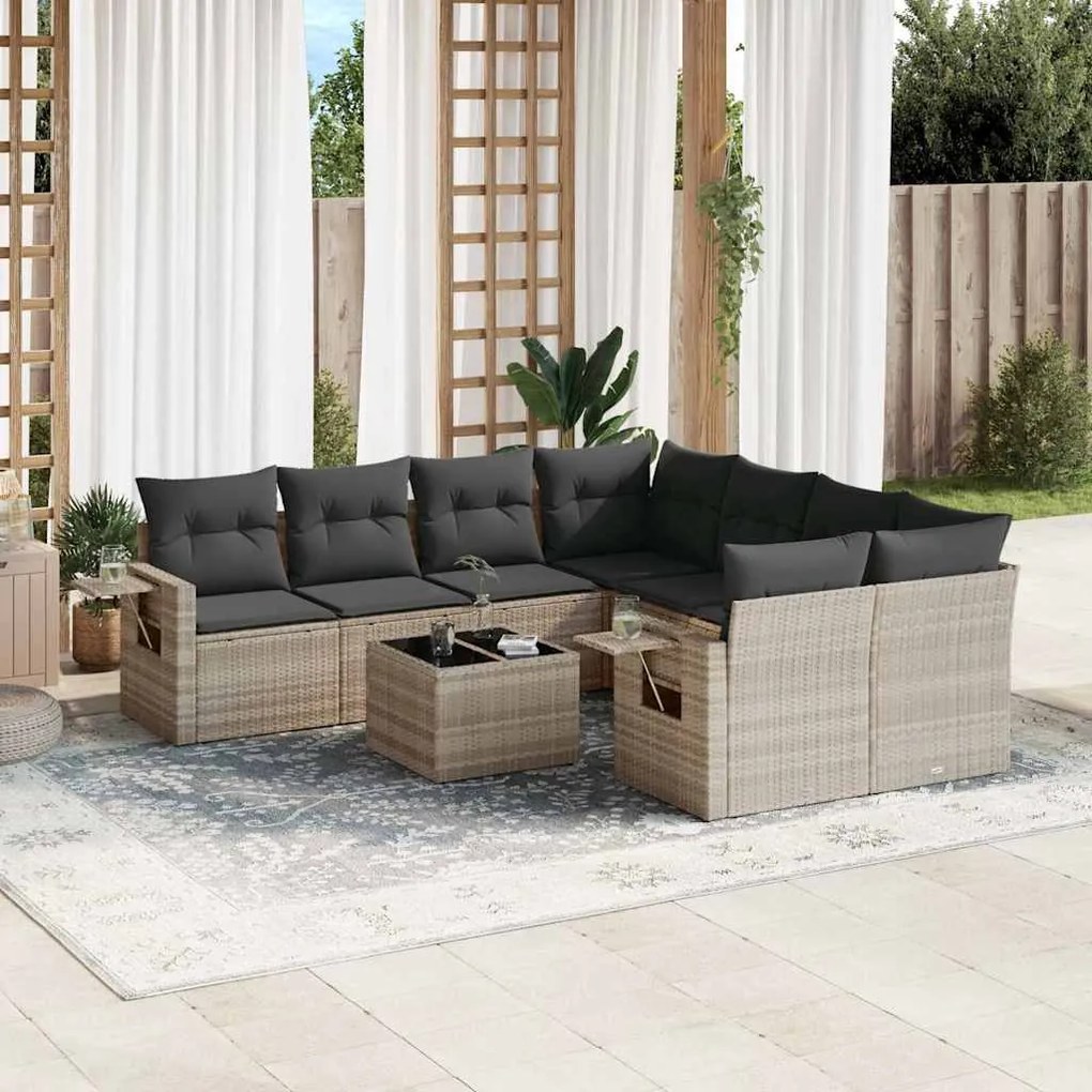 vidaXL Set canapele de grădină cu perne, 9 piese gri deschis poliratan