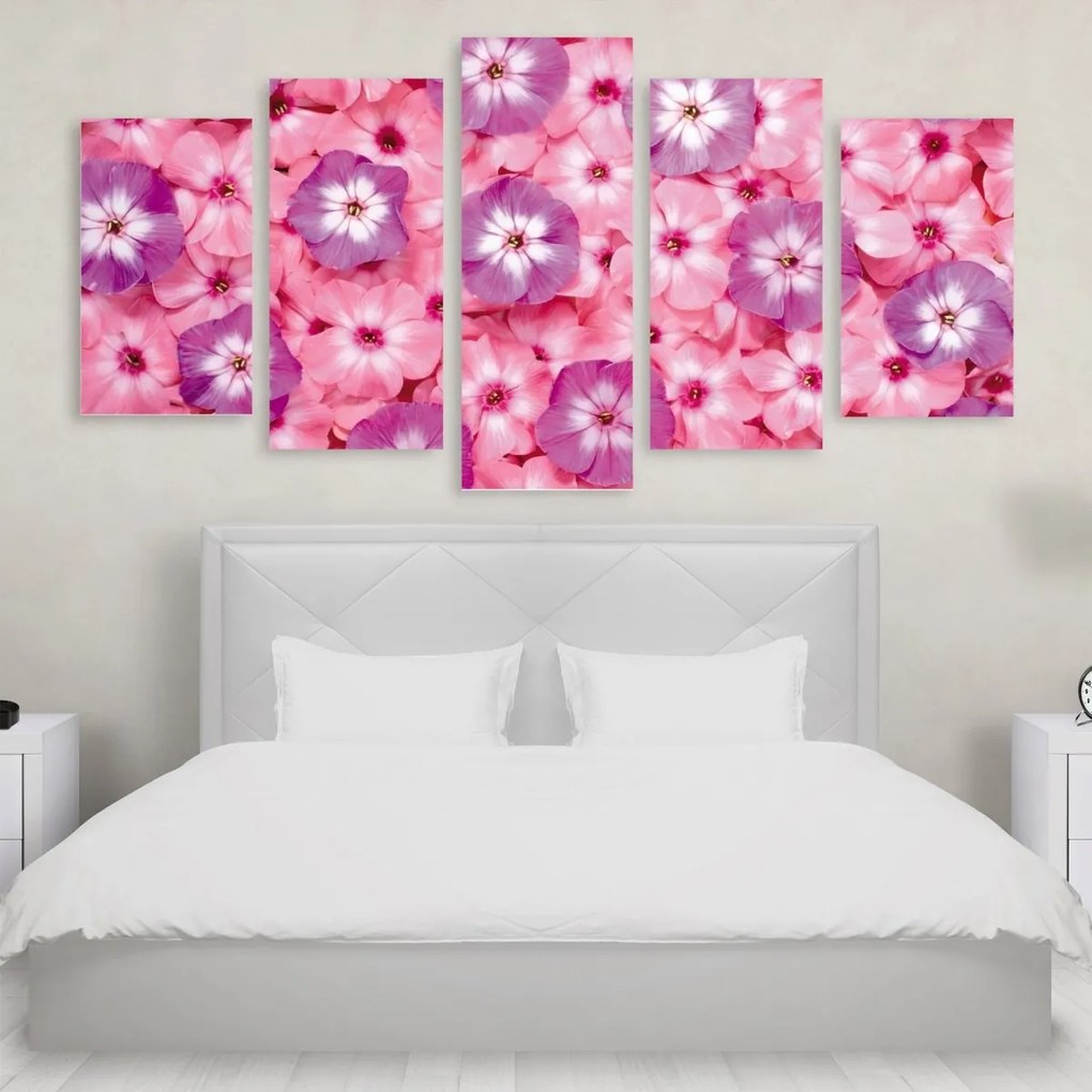 Tablou Multicanvas 5 Piese Pink Purple Flowers 250x120 cm