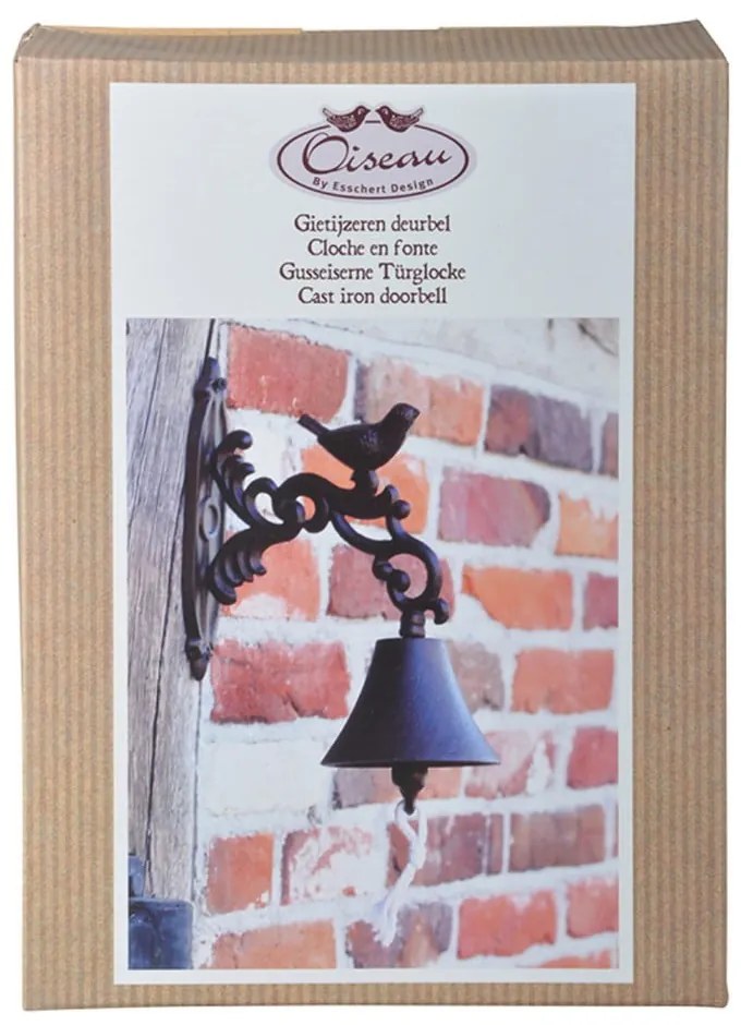 Clopot din fontă pentru perete Esschert Design Birdy, în cutie de cadou
