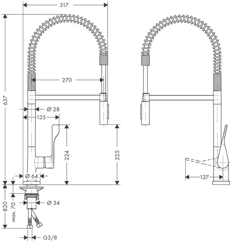 Baterie chiuveta bucatarie crom cu pipa flexibila Hansgrohe Axor Citterio