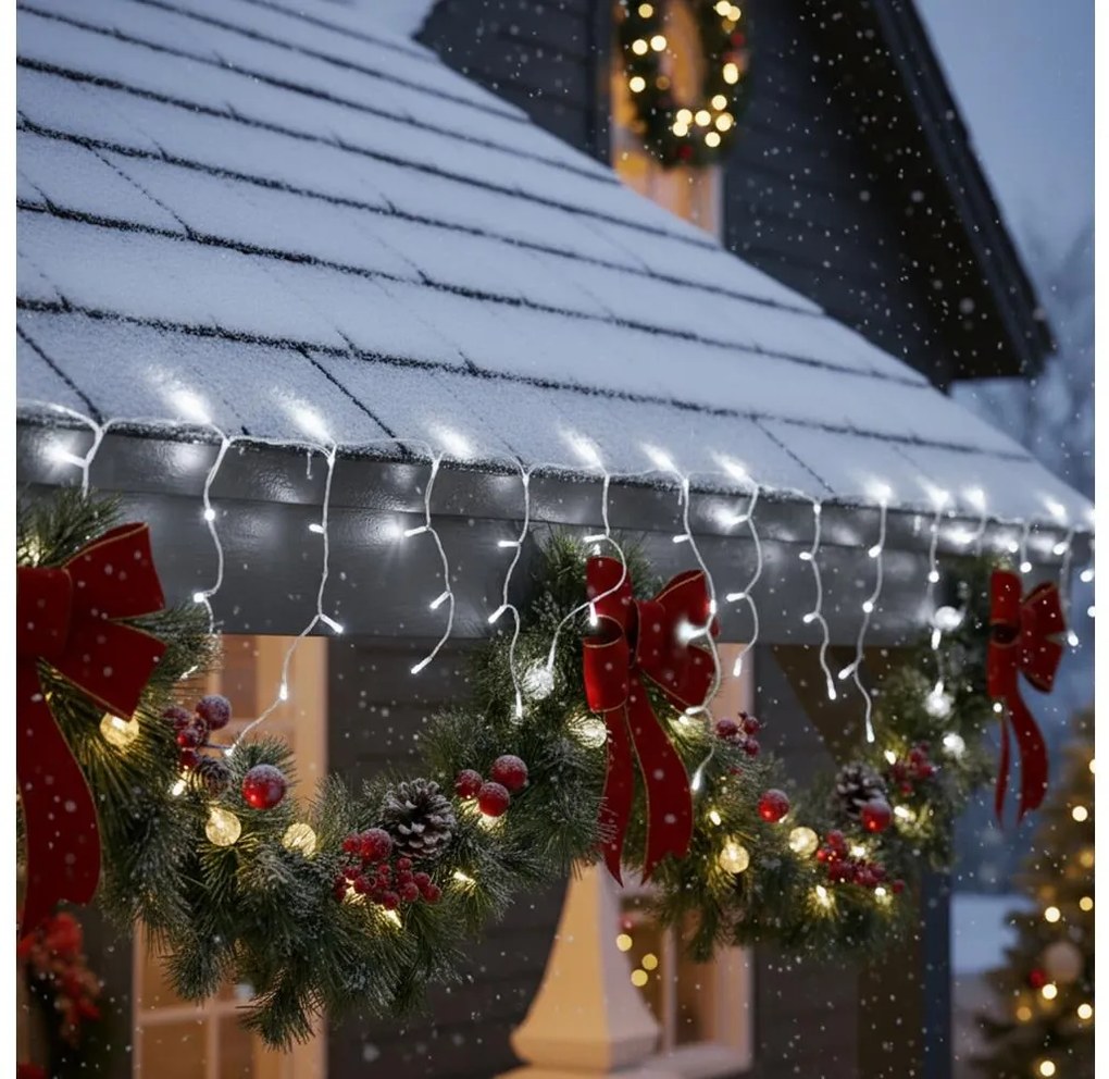 Brilagi - Ghirlandă luminoasă LED de exterior pentru Crăciun, 200 LED, 8 funcții, 13 m, IP44, alb rece