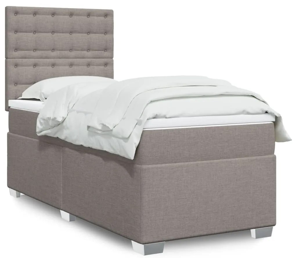 vidaXL Pat box spring cu saltea, gri taupe, 90x190 cm, textil