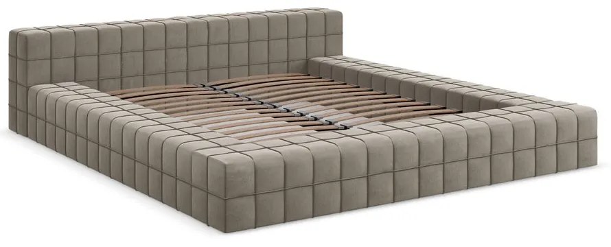 Pat matrimonial taupe tapițat cu somieră 140x200 cm Akela – Makamii