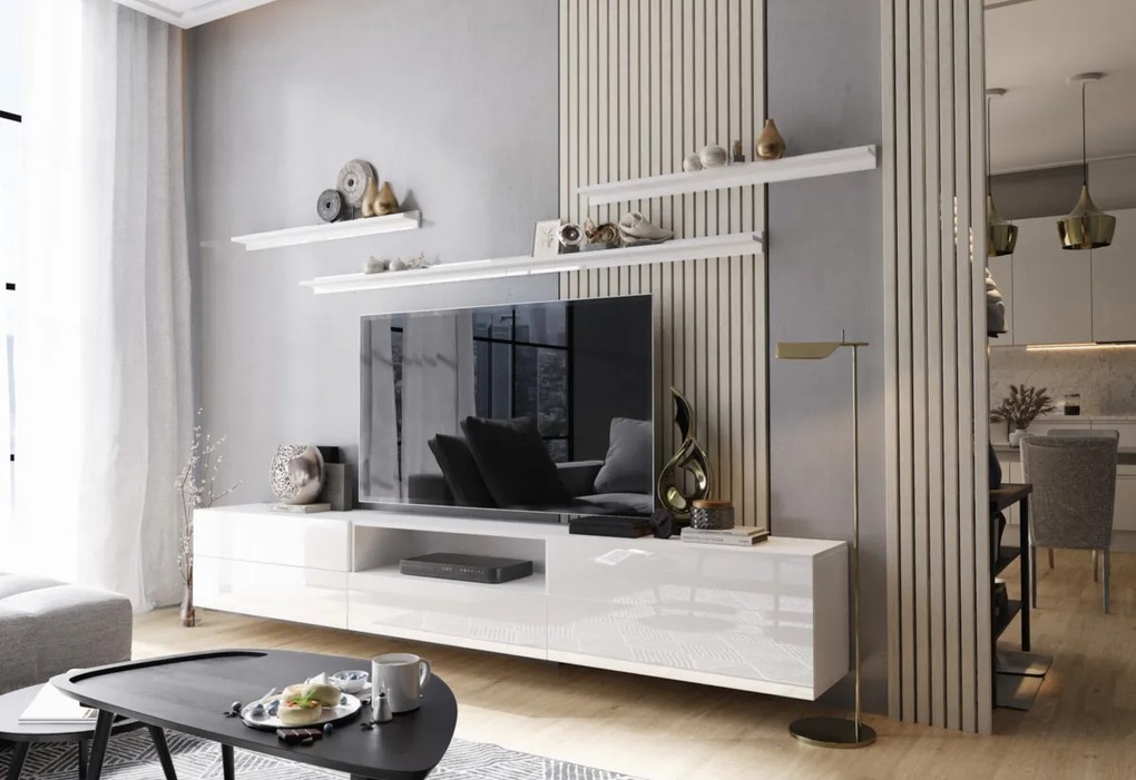 Expedo Set living ELPASO 49 + LED iluminat, alb/alb lucios