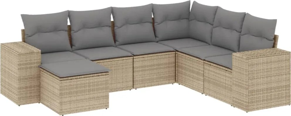 vidaXL Set canapele de grădină, 7 piese, cu perne, bej, poliratan