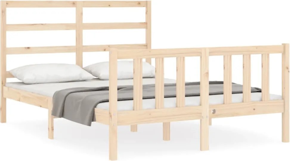 vidaXL Cadru de pat cu tăblie, dublu mic, lemn masiv